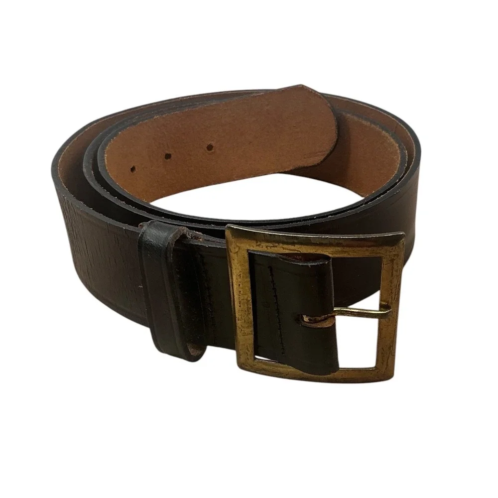 Black Top Grain Bridle Cowhide Leather Belt Brass Buckle Size 46 Mens Wide